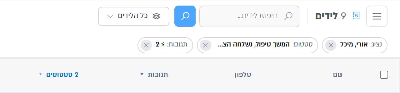 שורת התגיות: נציג, סטטוס ותגובות