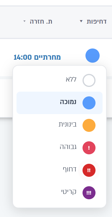 Choosing a priority level from the row