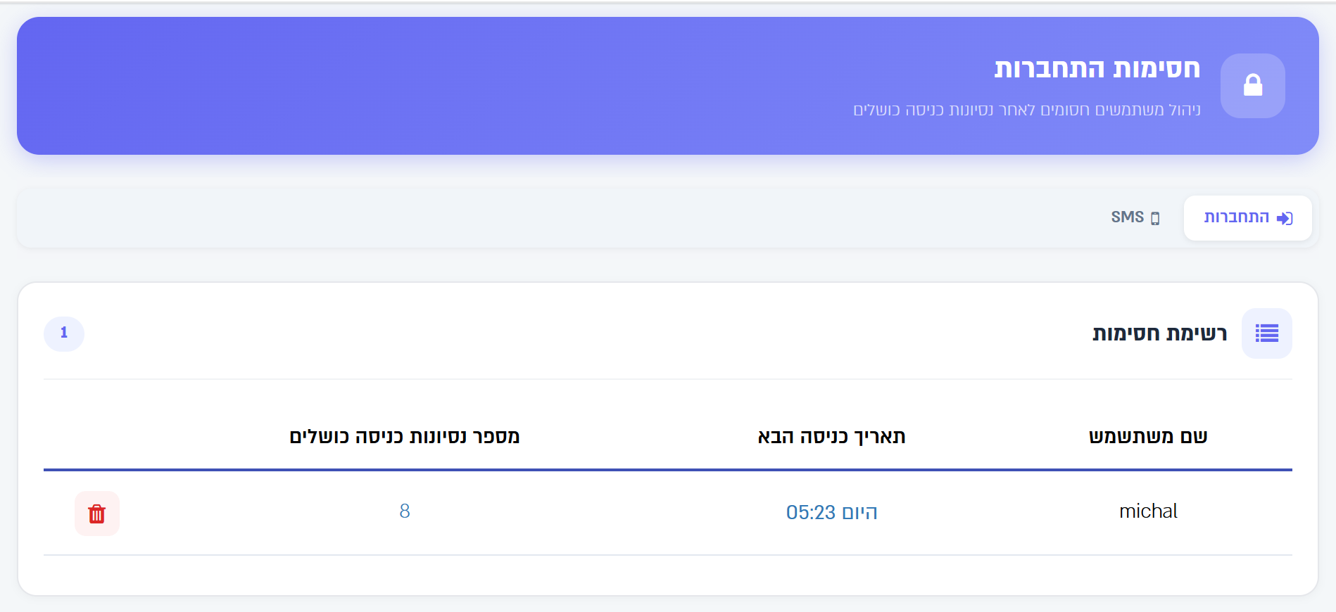 רשימת החסימות - שחרור בלחיצה על הפח