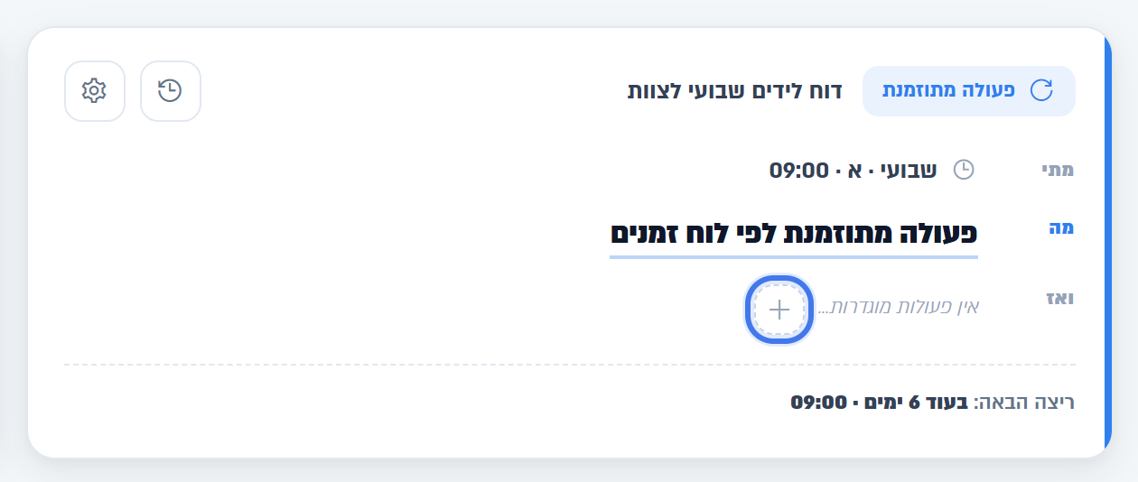כרטיס חדש בלי פעולות: הכפתור +