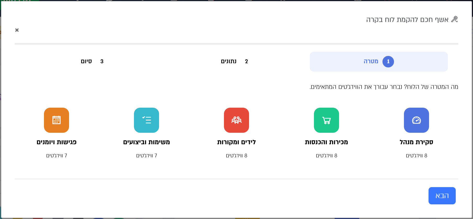 האשף להקמת לוח בקרה, שלב המטרה