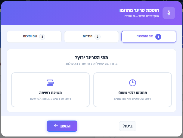 בחירת סוג ההפעלה