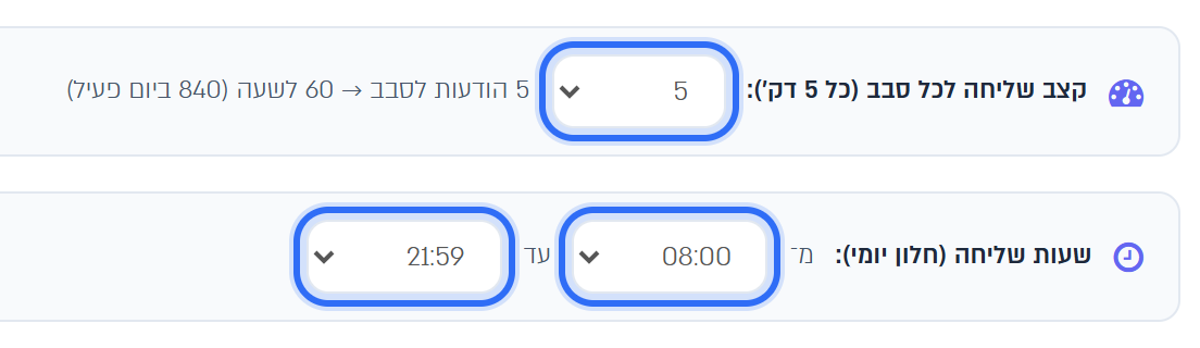 קצב השליחה לכל סבב ושעות השליחה בראש לוג שליחות וואטסאפ