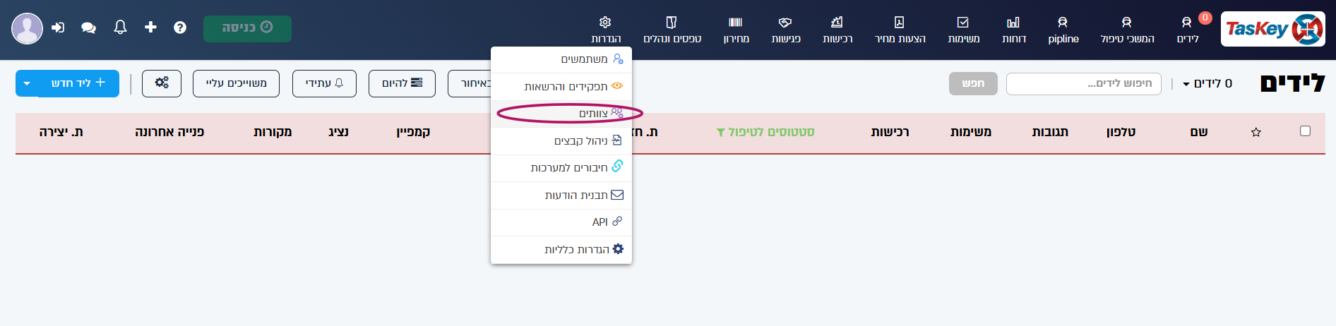 יצירת צוות חדש