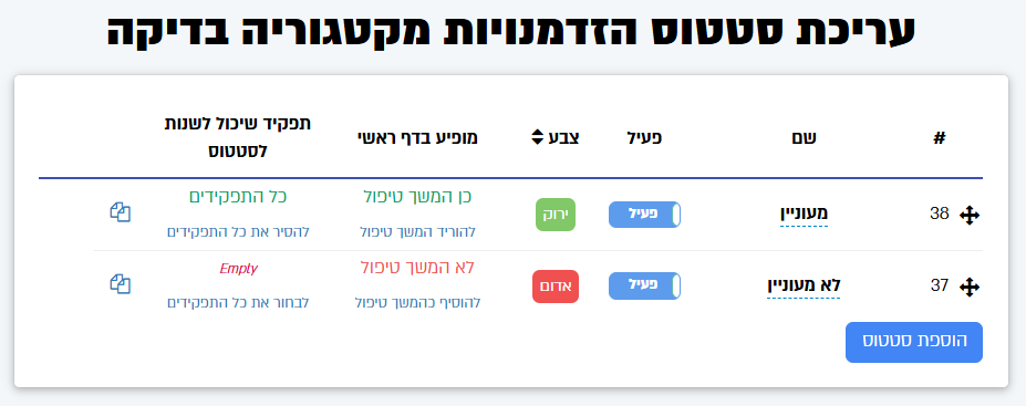 עריכת סטטוסים לקטגוריה